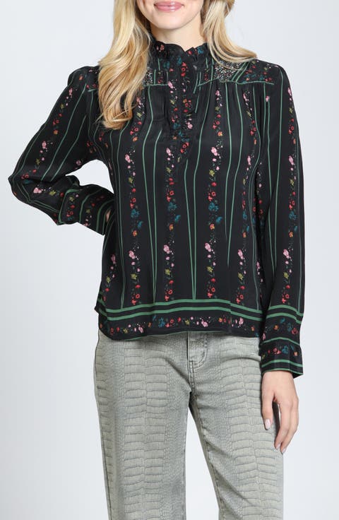 Ruffled Floral Stripe Top