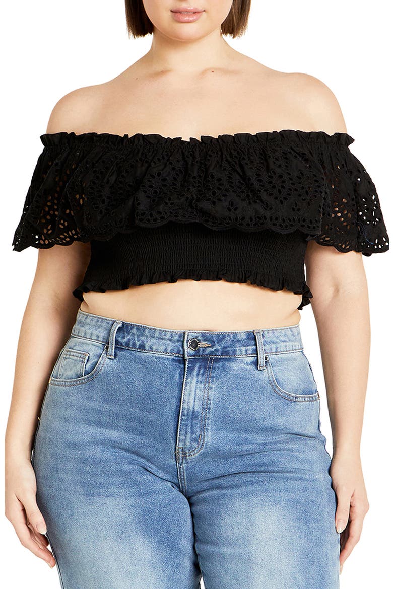 Jayde Eyelet Overlay Top, Main, color, BLACK