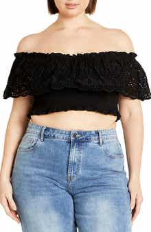 City Chic Jayde Eyelet Overlay Top
