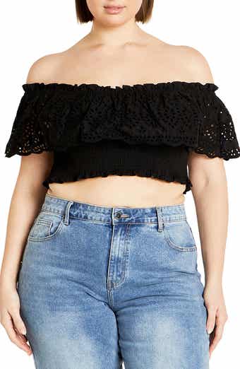 City Chic Jayde Eyelet Overlay Top
