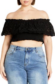 City Chic Jayde Eyelet Overlay Top