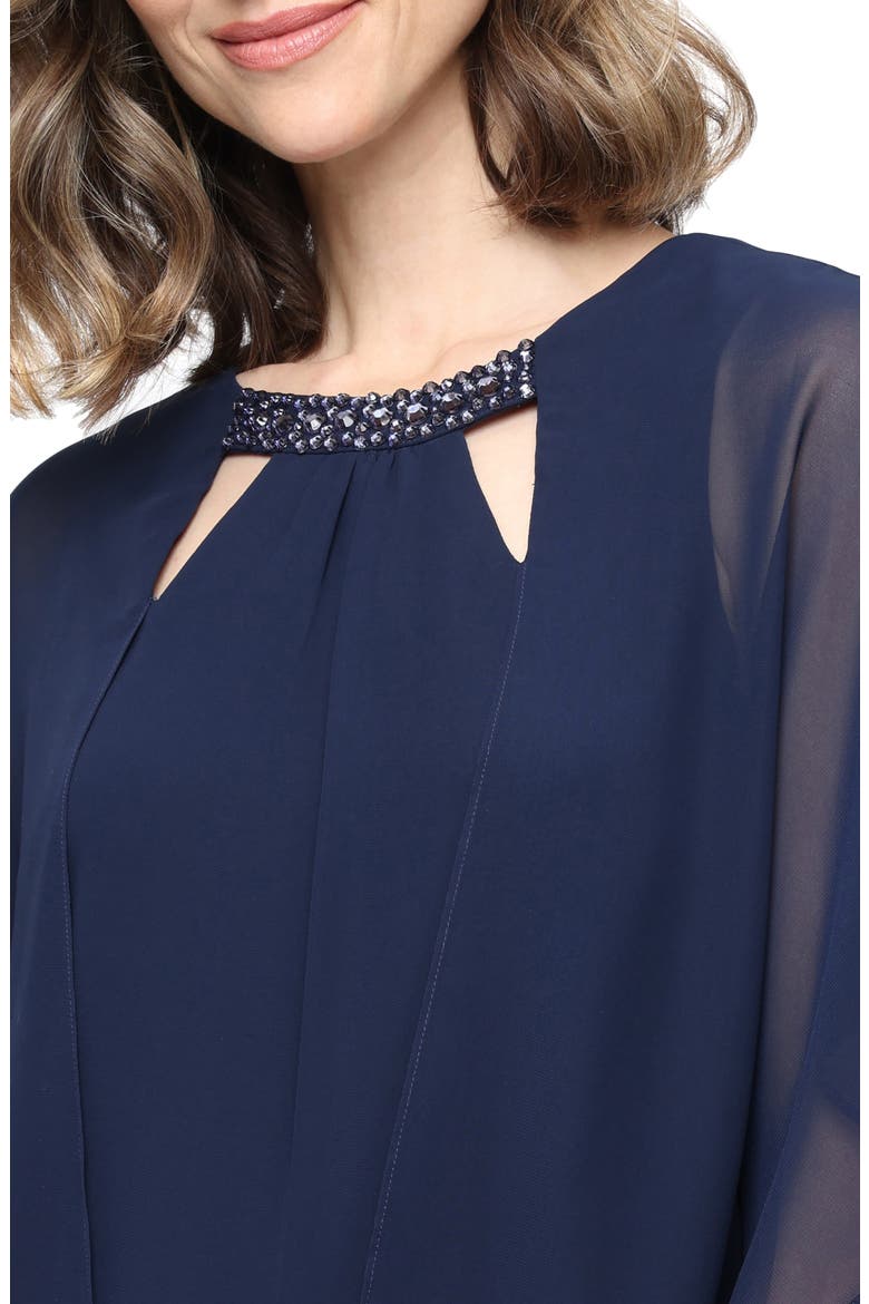 Embellished Crewneck Cape Dress, Alternate, color, NAVY