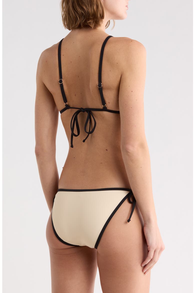 Triangle Bikini Top & Side Tie Bottoms Set, Alternate, color, ECRU/ BLACK