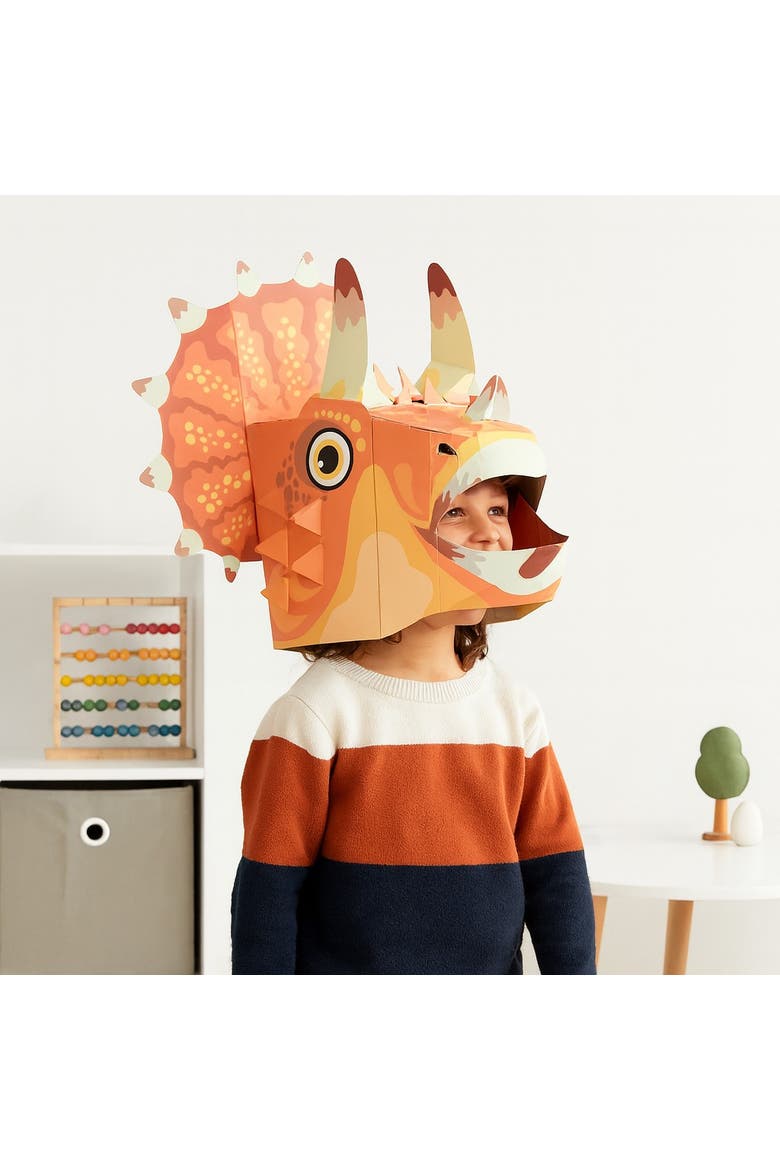 3D Triceratops Mask Craft for Kids (2 Pack), Easy Diy Activity for Creative Play & Dress-Up Fun, Alternate, color, Orange