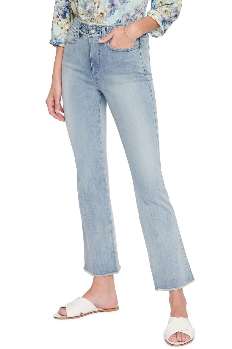 Embroidered High Waist Frayed Ankle Slim Bootcut Jeans, Main, color, CLEAN AFFECTION