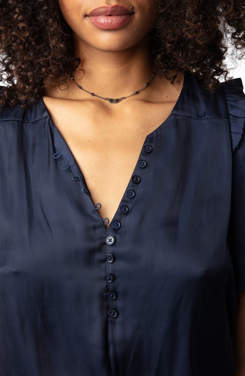 Zadig & Voltaire Twisty Satin Ruffle Top, Alternate, color, Sailor