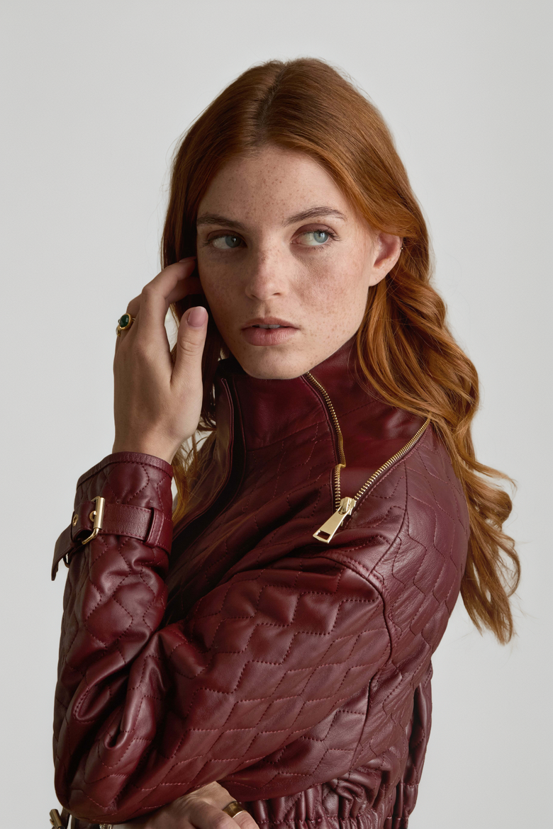 Nora Leather Coat, Alternate, color, Burgundy