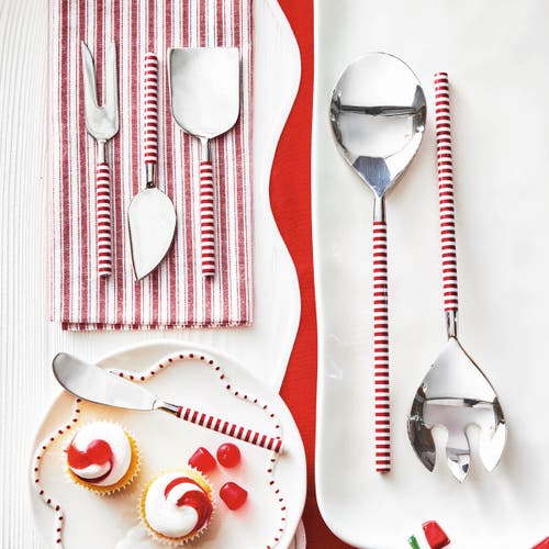 Tag Candy Stripe Stainless Steel Serving Fork Red Multi Utensil In Multi