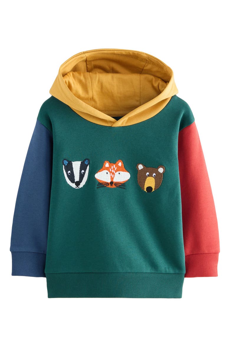NEXT Kids' Colorblock Woodland Creatures Hoodie, Main, color, Green