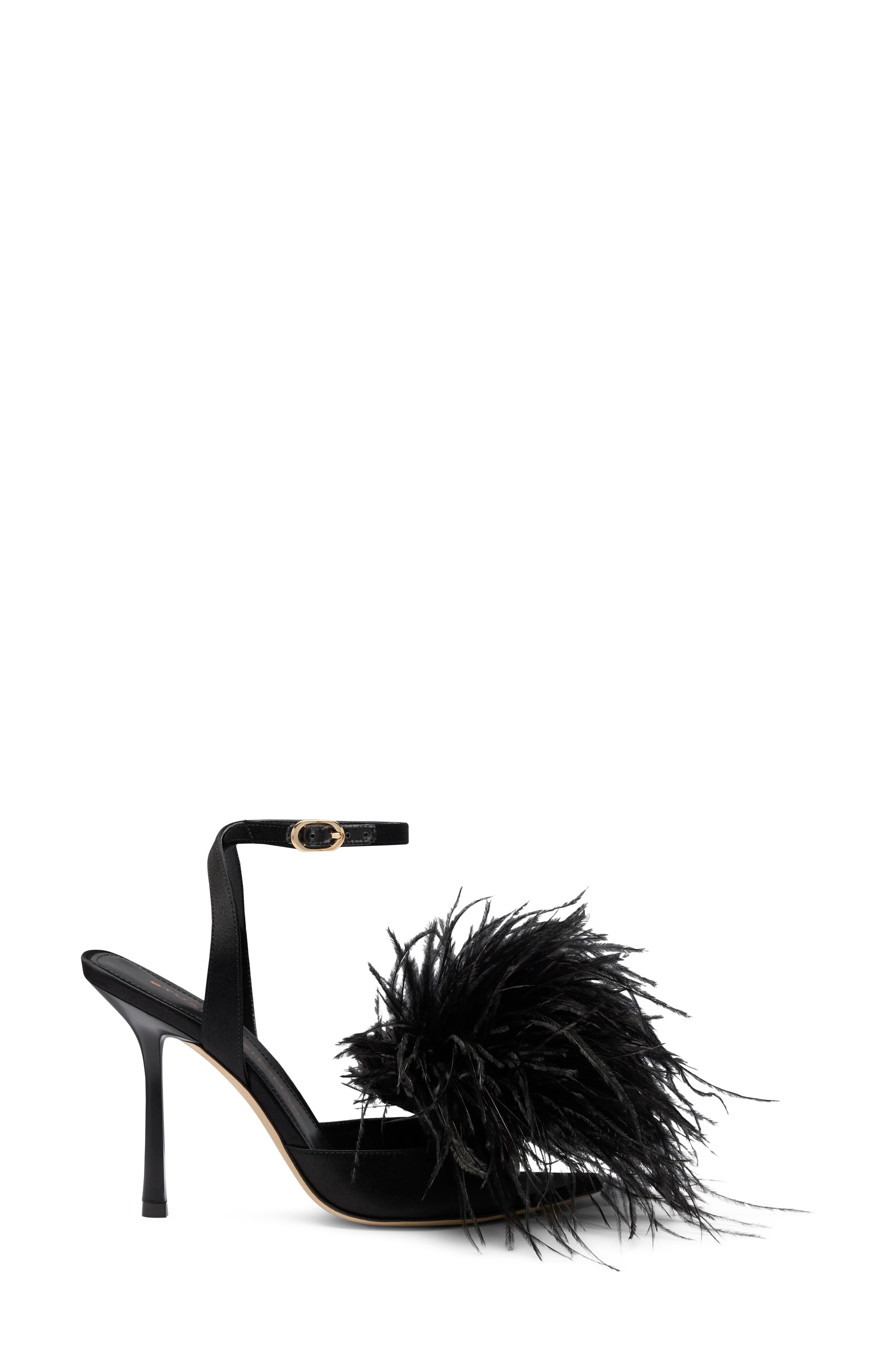 Boa Feather Sandal, Main, color, BLACK