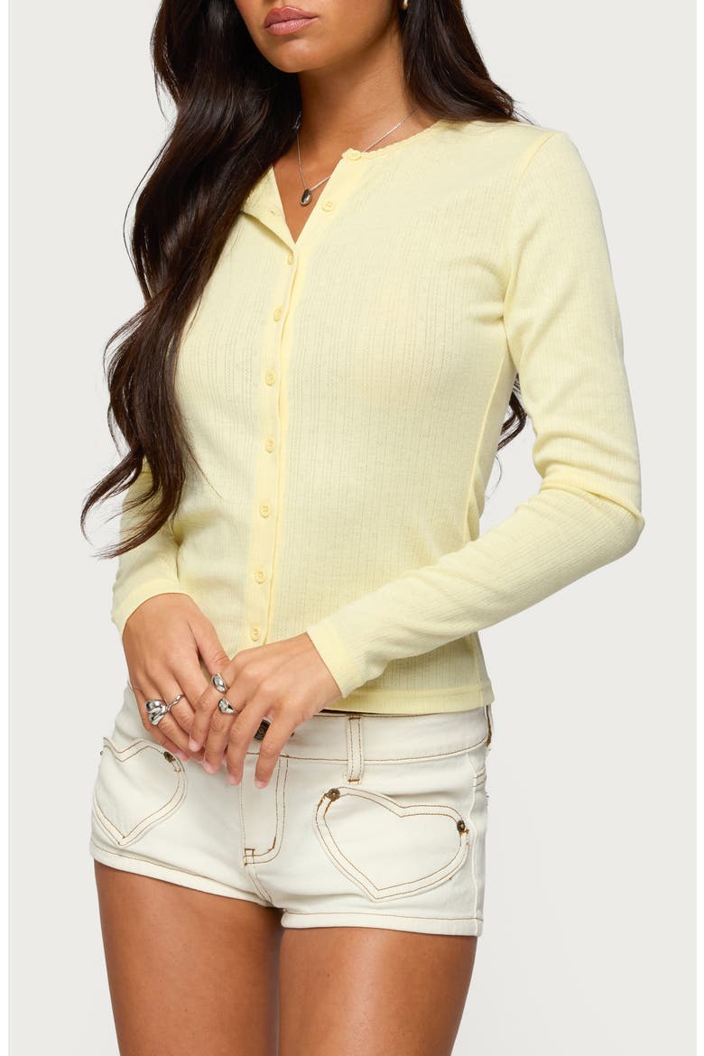 Maeva Pointelle Button-Up Top, Alternate, color, YELLOW