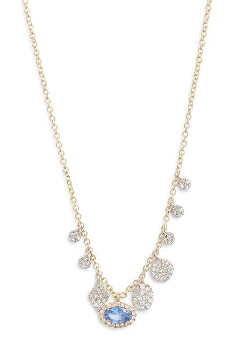 Diamond Pavé Blue Sapphire Pendant Necklae