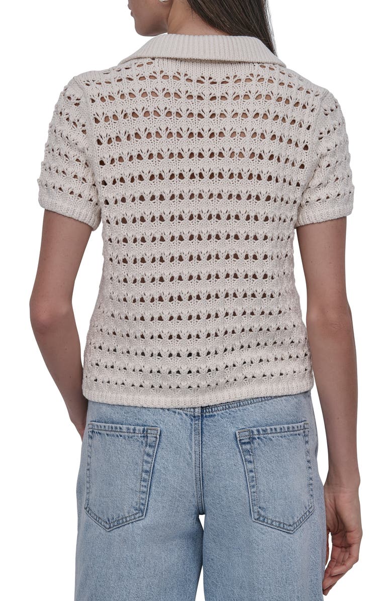 DKNY Jeans Open Stitch Pointelle Polo, Alternate, color, Eggnog