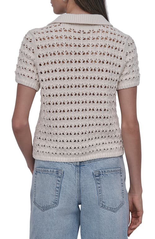 Shop Dkny Jeans Open Stitch Pointelle Polo In Eggnog