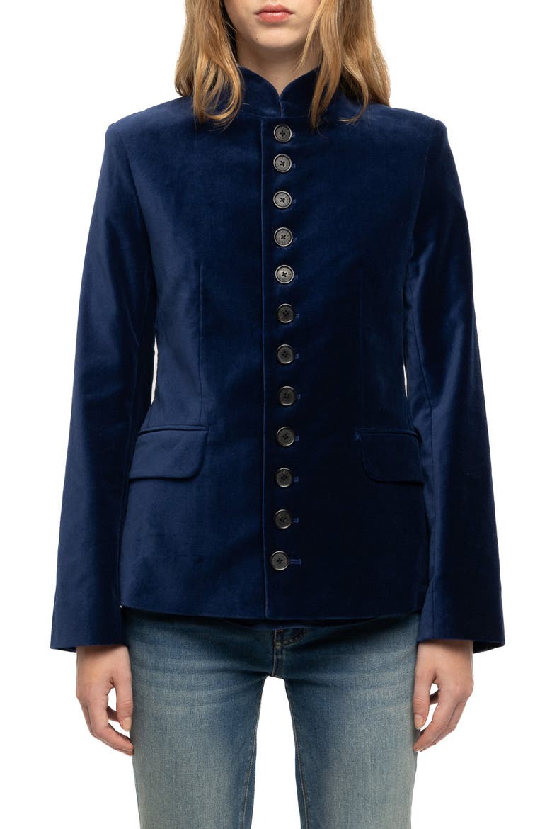 Vallo Velvet Blazer, Main, color, MARINE