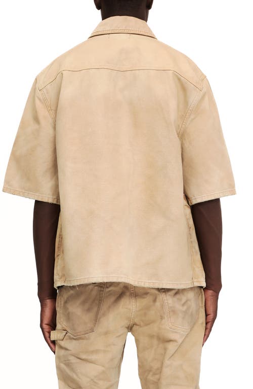 Purple Brand Relaxed Pocket Short Sleeve Button-up Shirt In Khaki