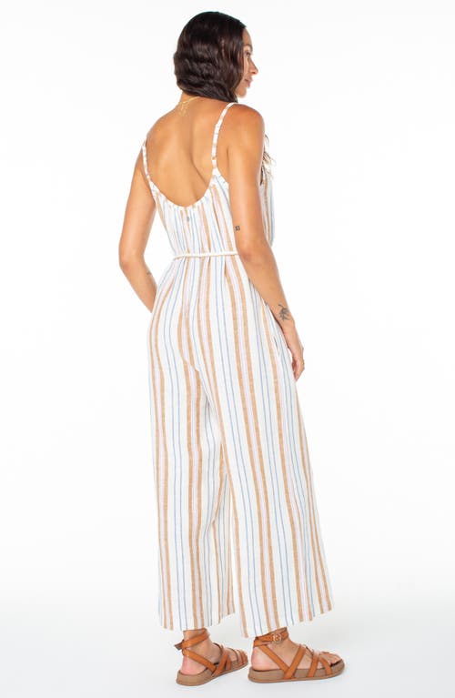 Roxy Gale Stripe Linen Blend Jumpsuit In White