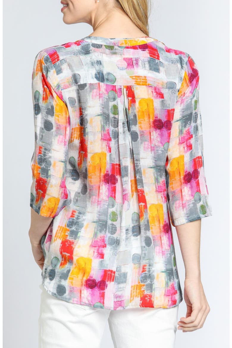 Print Tassel Split Neck Chiffon Top, Alternate, color, GREY/ PINK MULTI