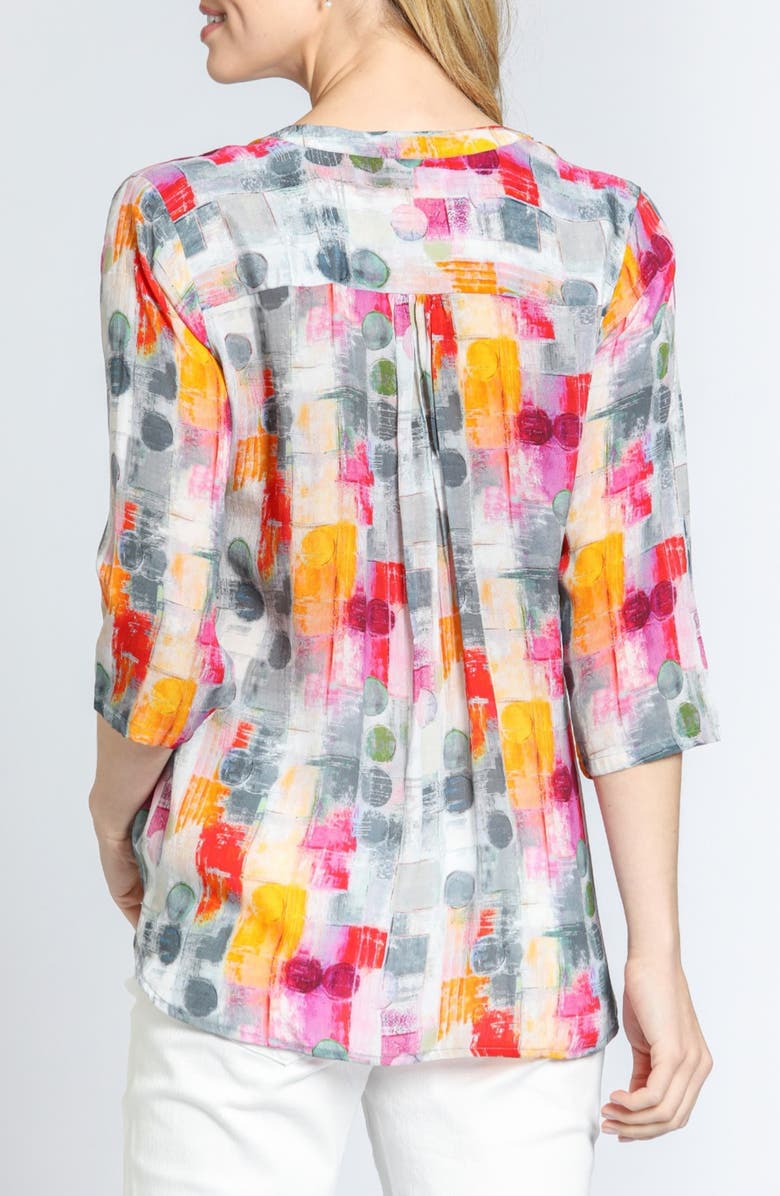 APNY Print Tassel Split Neck Chiffon Top, Alternate, color, Grey/ Pink Multi