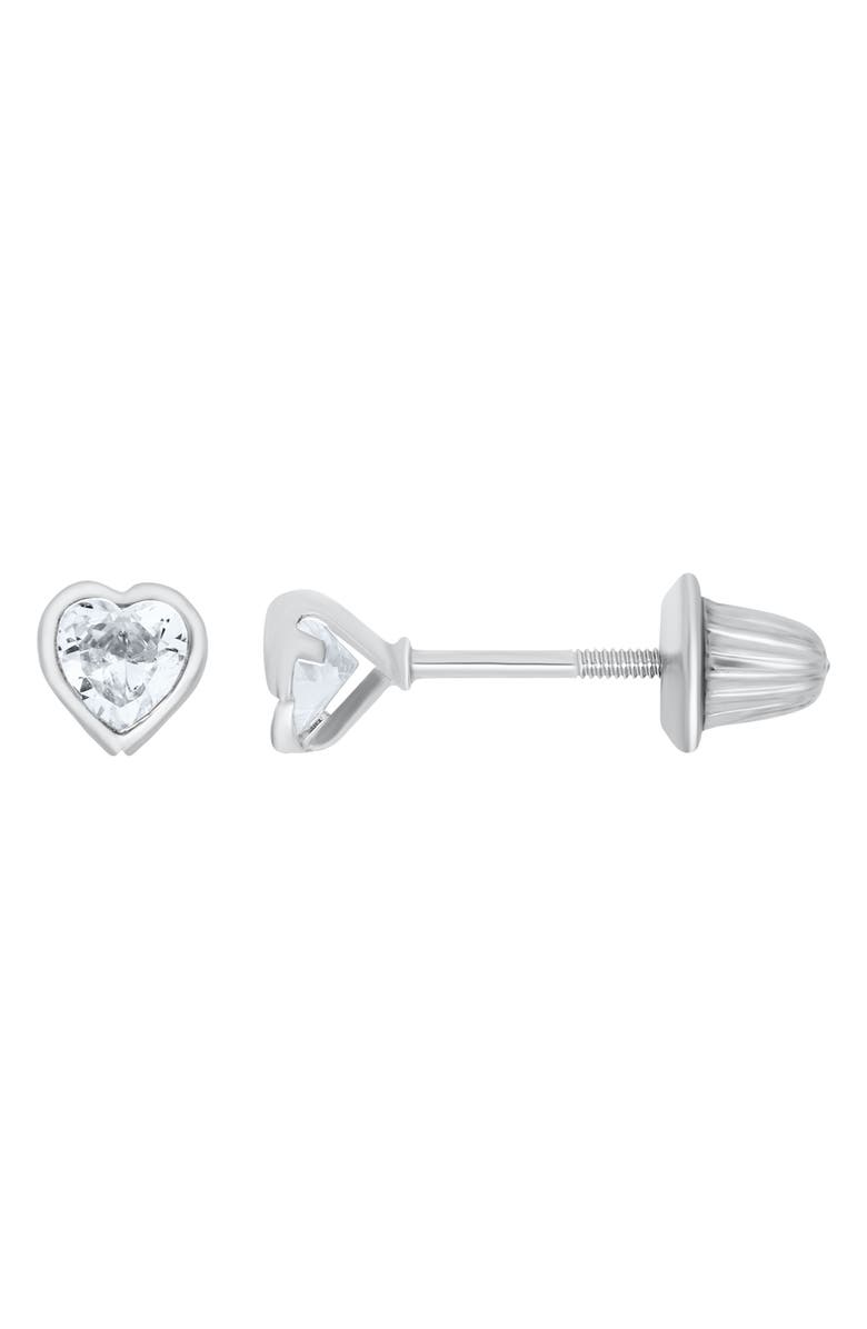 Mignonette Kids' Cubic Zirconia Heart Stud Earrings, Main, color, Clear/ Silver