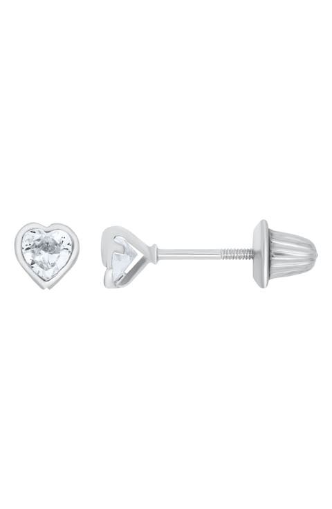 Kids' Cubic Zirconia Heart Stud Earrings
