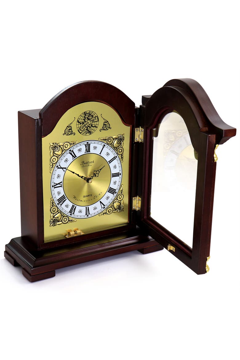 Chiming Decorative Mantel Clock, Alternate, color, Redwood