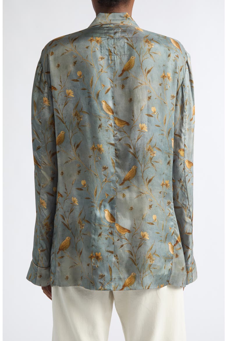 Ragged Oversize Doubled Breasted Satin Blazer, Alternate, color, GOLD BIRD ON BLUE
