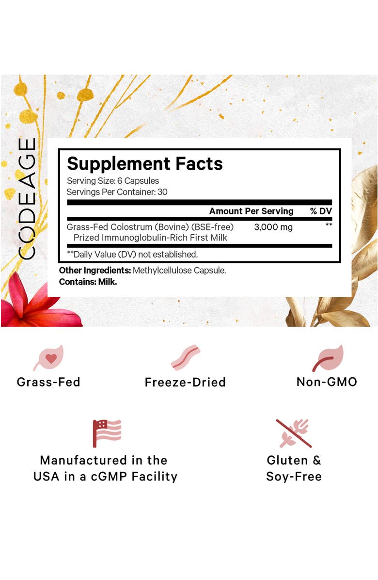 Codeage Grass-Fed Colostrum Capsules Supplement, Alternate, color, White