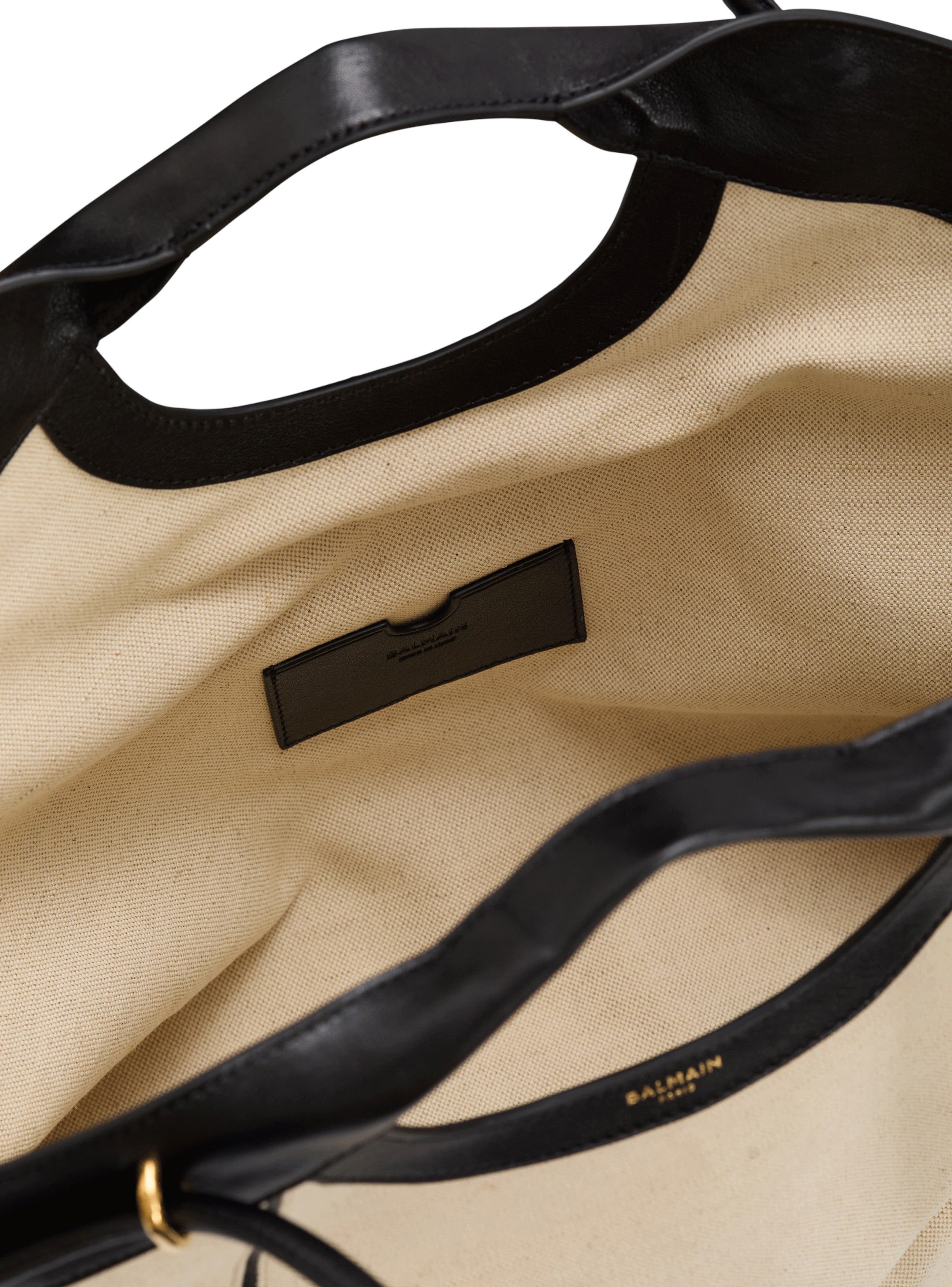 Large Tote in smooth leather and canvas, Alternate, color, beige