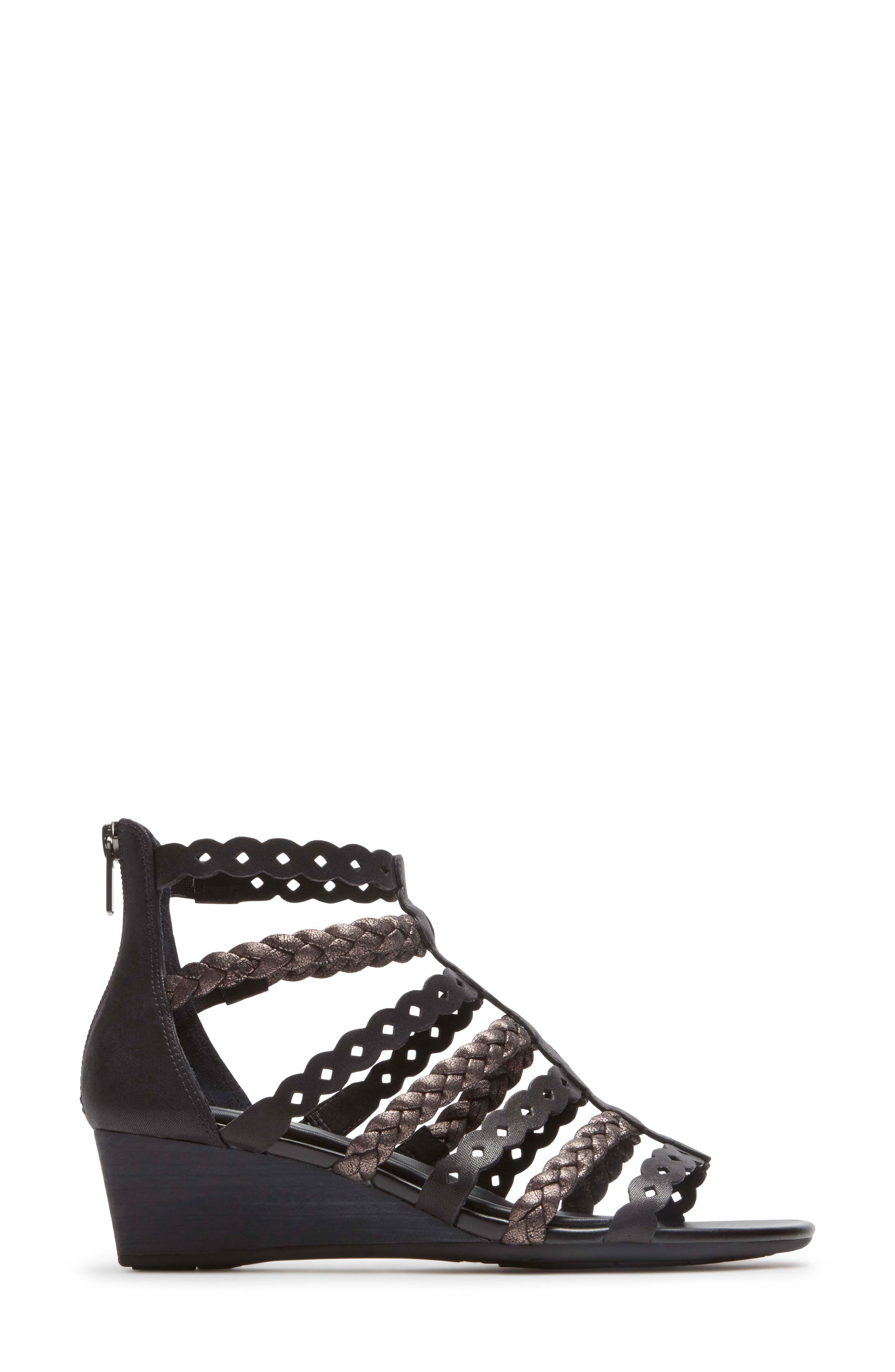 Rockport Total Motion<sup>®</sup> Gladiator Wedge Sandal, Alternate, color, Black Leather