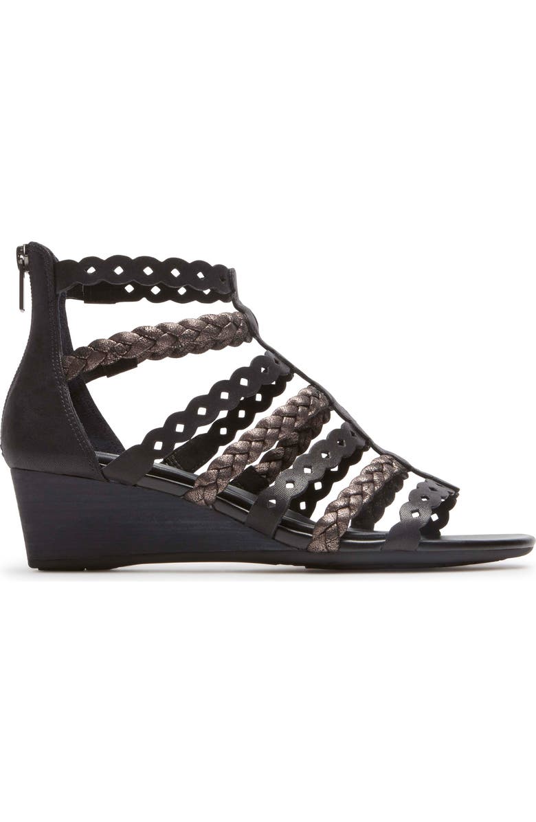 Rockport Total Motion<sup>®</sup> Gladiator Wedge Sandal, Alternate, color, Black Leather