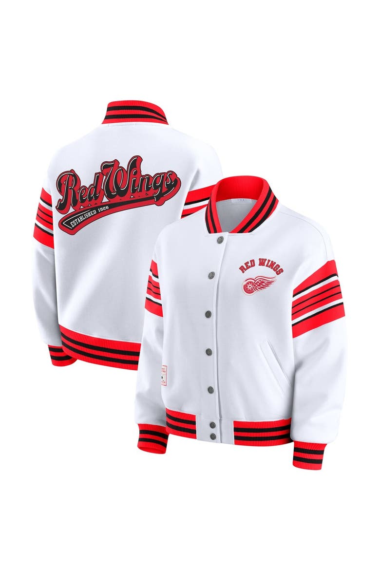 Women's WEAR by Erin Andrews White/Red Detroit Red Wings Full-Snap Fleece Sweatshirt Jacket, Main, color, Red