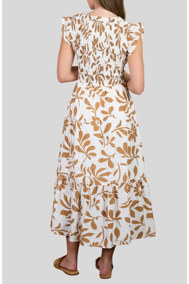 Floral Midi Dress, Alternate, color, LIGHT BROWN