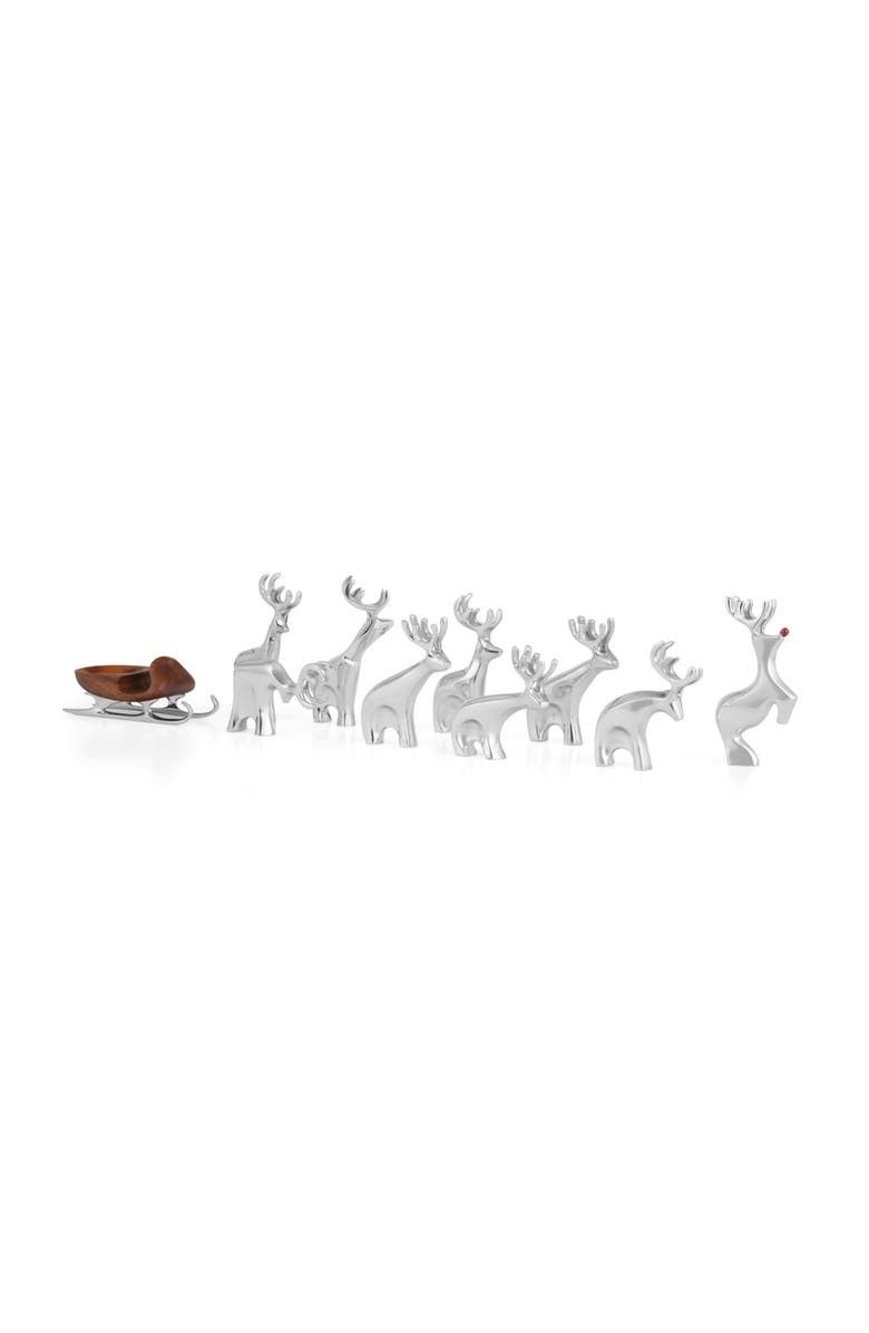 Nambé Mini Reindeer 10-Piece Figurine Set, Alternate, color, Silver
