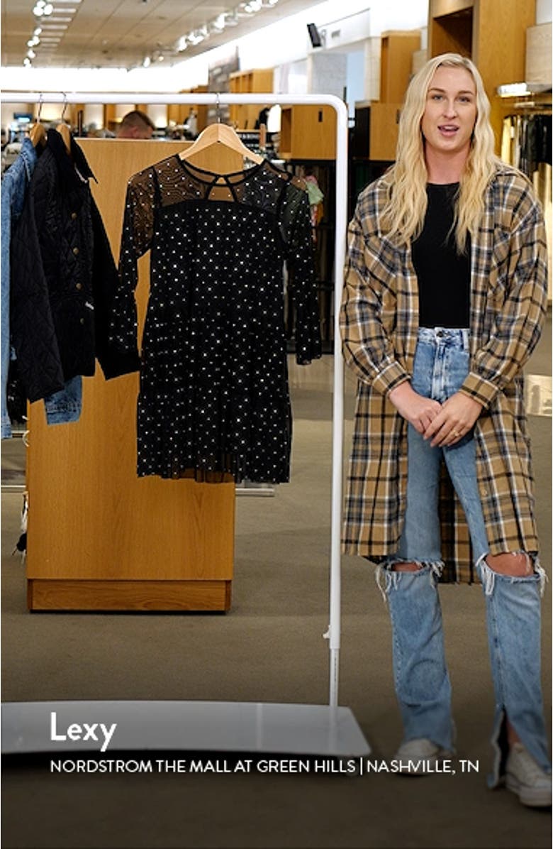 Kids' Rhinestone Long Sleeve Tulle Trapeze Dress, sales video thumbnail