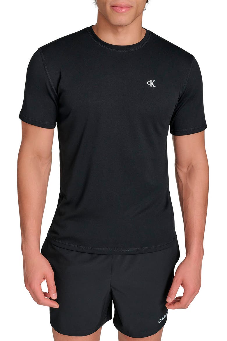 CK Monogram Short Sleeve Rashguard, Main, color, BLACK