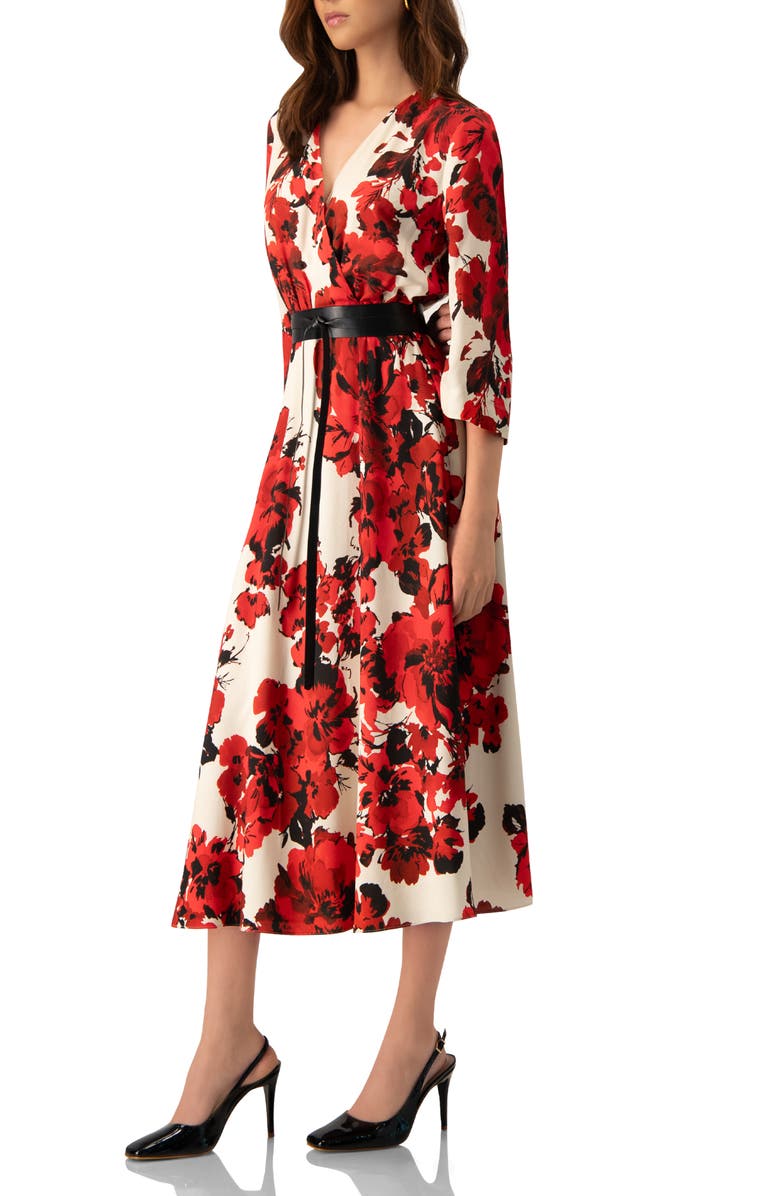 IVONNE Floral Maxi Wrap Dress with Belt, Alternate, color, Ivory-Red