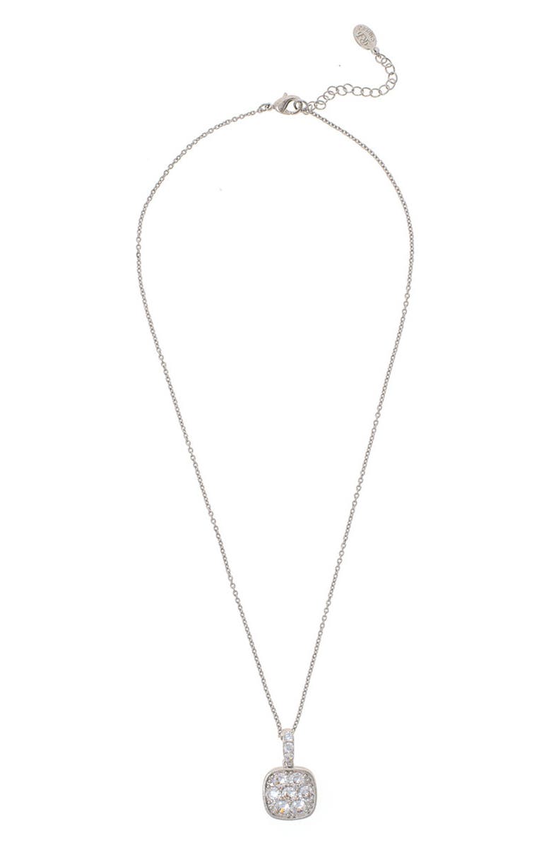 RIVKA FRIEDMAN White Rhodium Clad Pavé CZ Cushion Pendant Necklace, Main, color, White Rhodium Clad