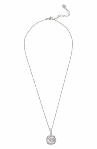 RIVKA FRIEDMAN White Rhodium Clad Pavé CZ Cushion Pendant Necklace