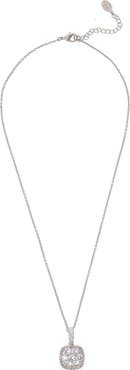 RIVKA FRIEDMAN White Rhodium Clad Pavé CZ Cushion Pendant Necklace