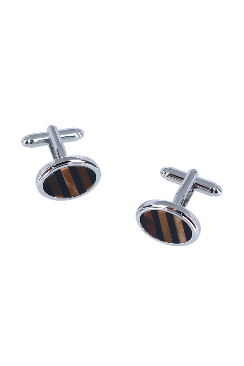 Raja the Tiger Eye Cufflinks, Main, color, Silver