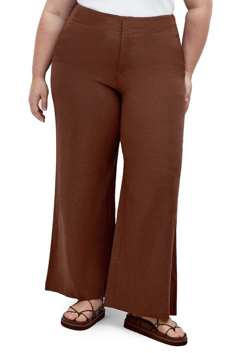 Viven Linen Blend Wide Leg Pants, Main, color, CHOCOLATE