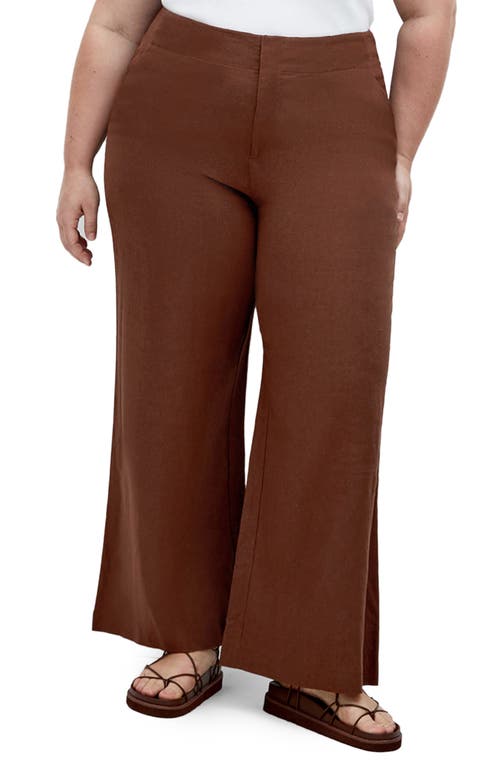 City Chic Viven Linen Blend Wide Leg Pants In Chocolate