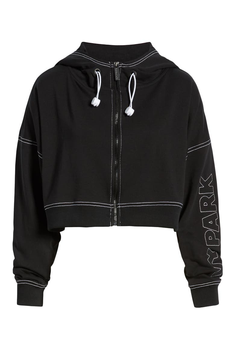 Logo Crop Hoodie, Alternate, color, BLACK