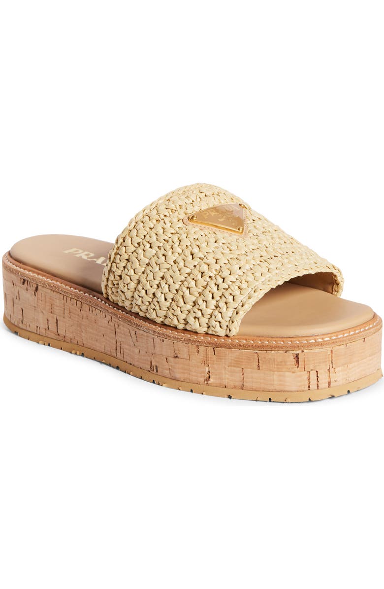 Prada Raffia Platform Slide Sandal, Main, color,