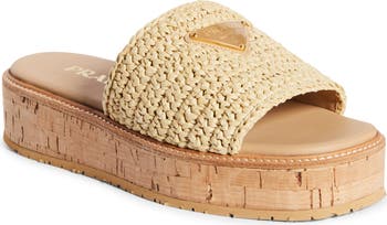 PRADA Raffia slides ★関税込 Prada Raffia Single-Band Platform Slides | Neiman Marcus
