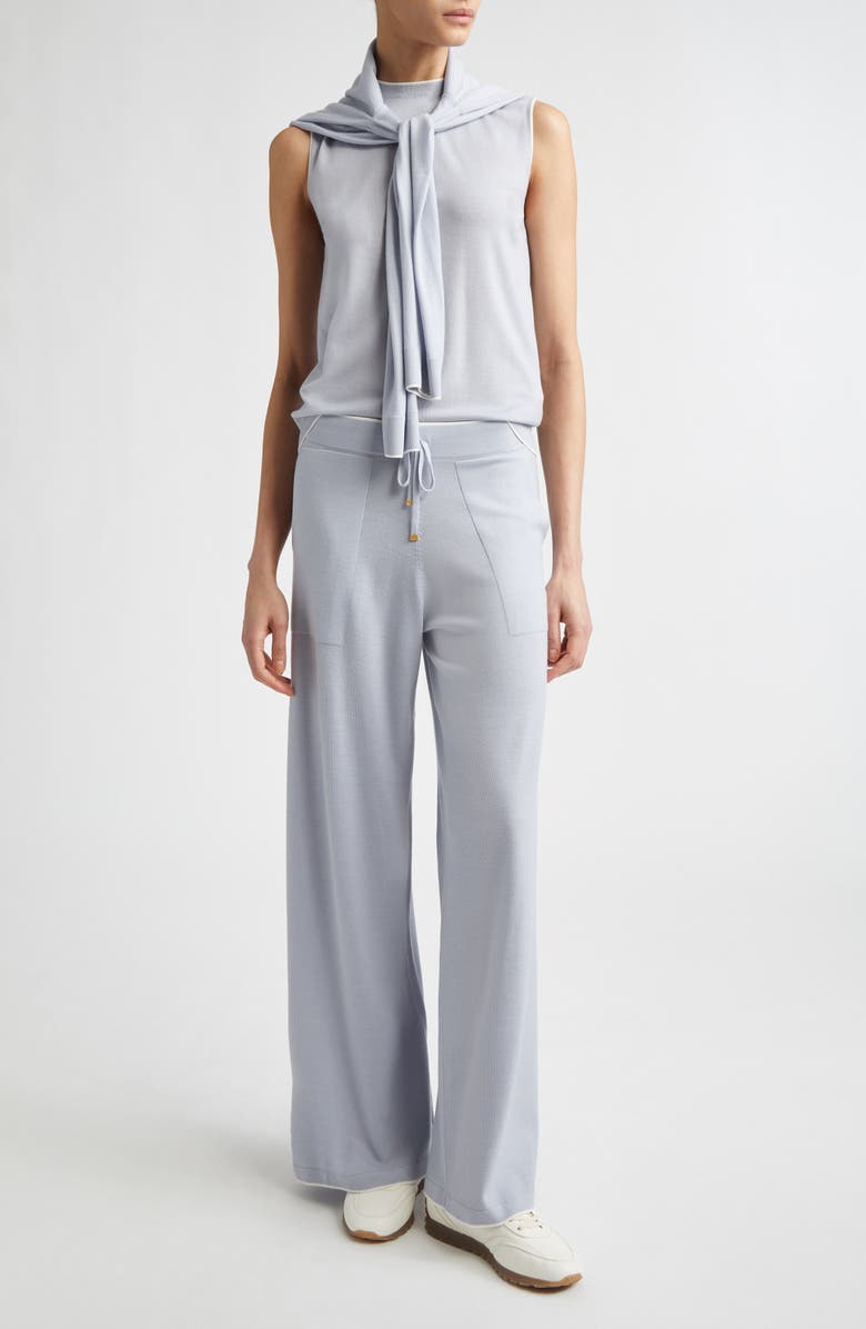 Eleventy Avalon Travel Merino Wool Drawstring Pants, Alternate, color, Sky Blue/White