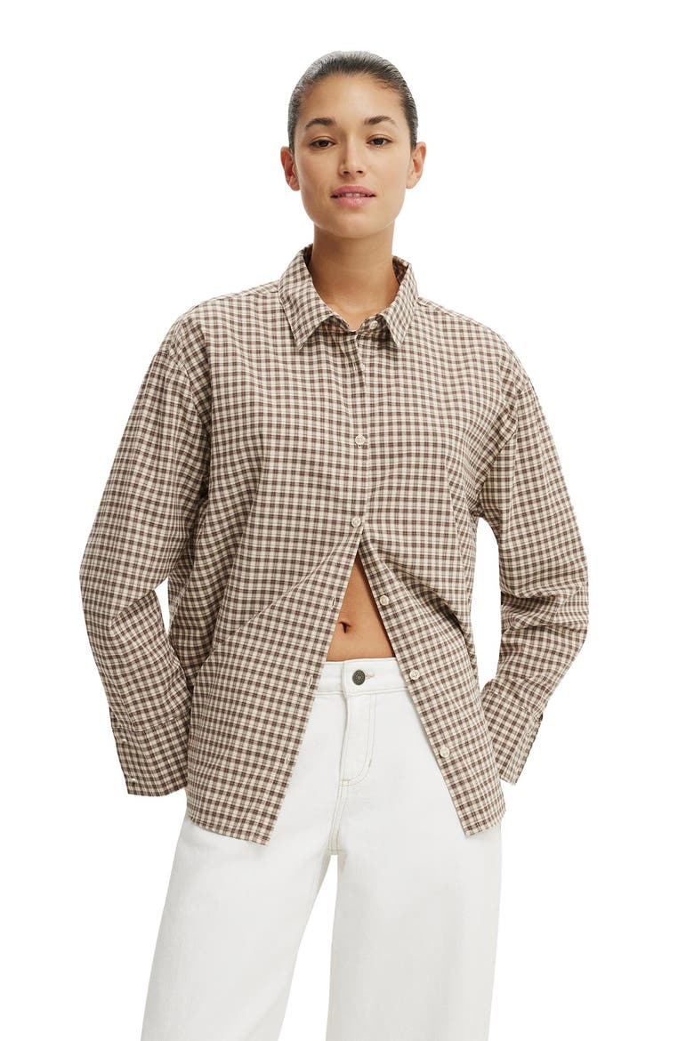 Women's Sloane Oversized Shirt, Main, color, Micro Check Honey Beige Rich