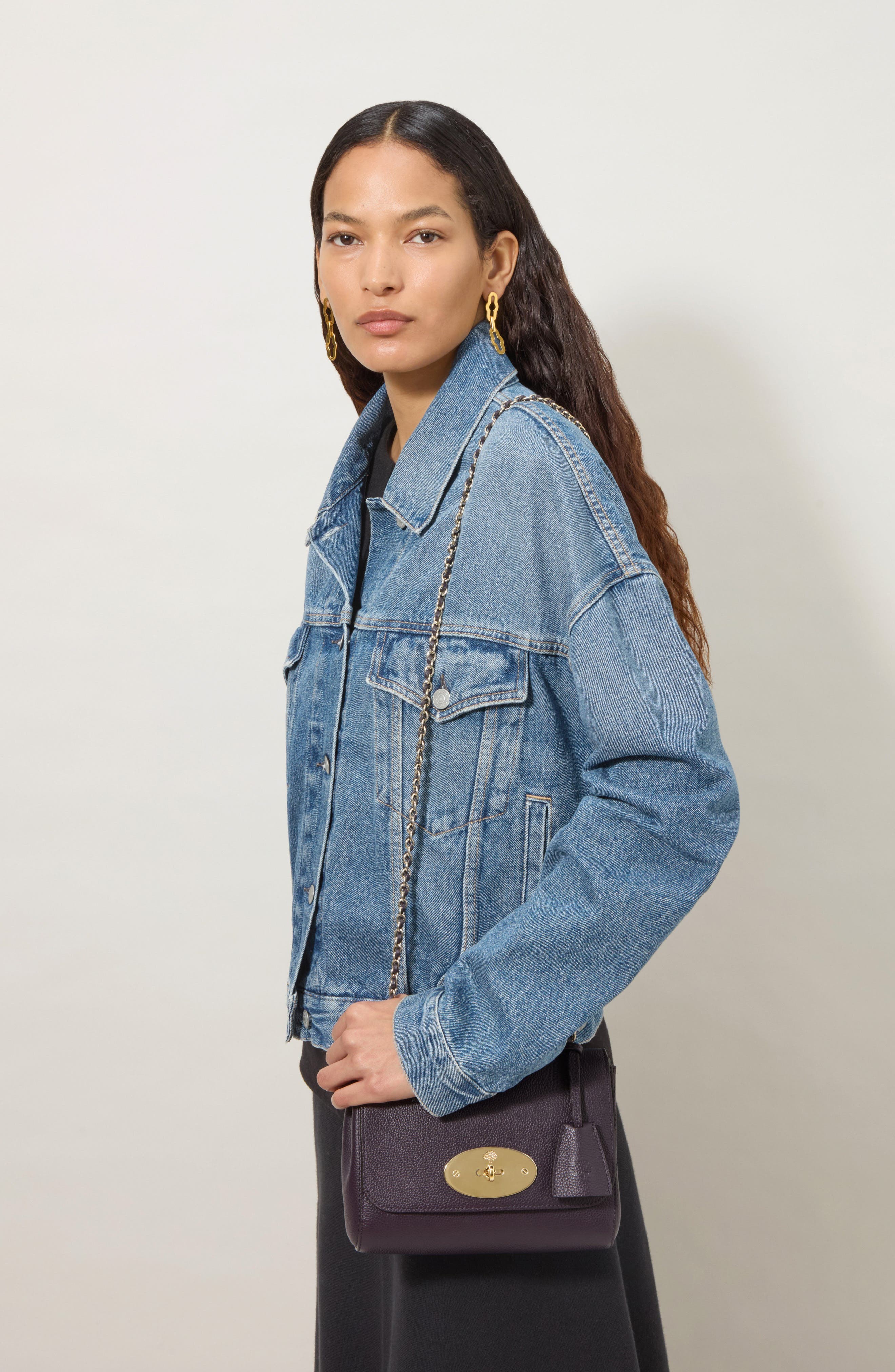 Mulberry Lily Grained Leather Shoulder Bag, Alternate, color, Deep Aubergine