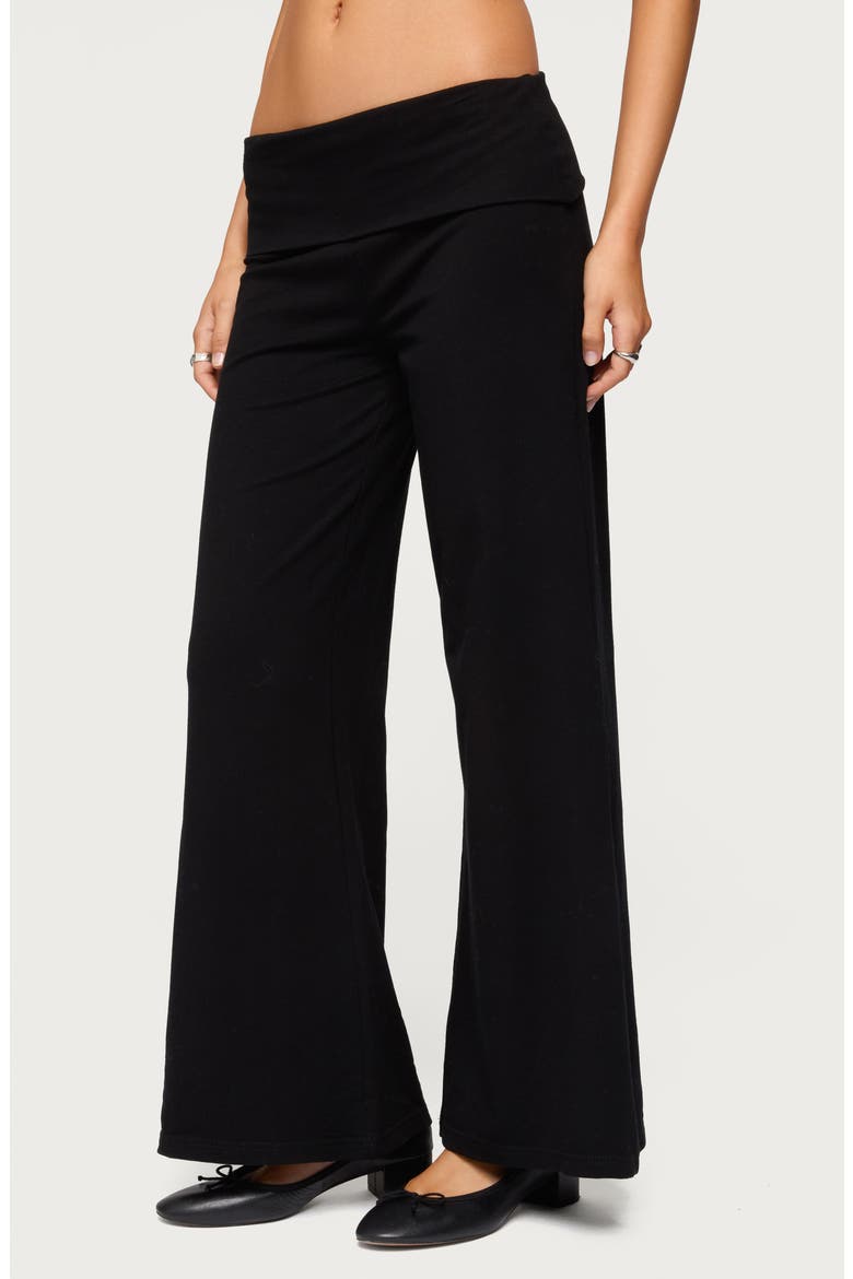 Wide Leg Foldover Pants, Alternate, color, BLACK